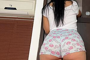 Deceptive stepson grabs busty Latina stepmom's big ass while she bends over in doggystyle anal cheating