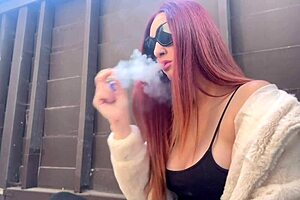 artemisia love the european milf with big tits had a solo smoking session outdoors