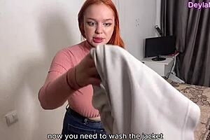 Stepmom stuck in washing machine gets huge cock insertion into her big tits pussy