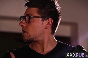 Perverted mature massages new client's big hard cock and wet pussy