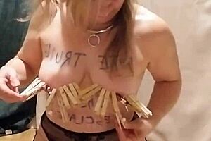 Esclave f comments on her submission and whips herself in bondage.