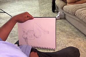 Angel Cruz gets hard drawing busty milf Silvana Lee