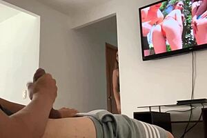 i thought i was home alone, but my horny big ass stepmom spied on my living room masturbation session