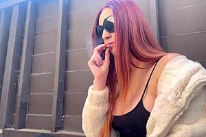 artemisia love the european milf with big tits had a solo smoking session outdoors