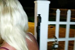 Blonde Wife Strips Naked in Public at Night with Pierced Nipples