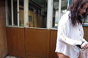 gorgeous outdoor pissing as plump milf smokes cigarette and urinates on street bench in amateur fetish