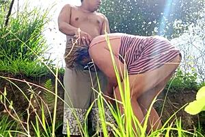 Outdoor sex with mature milf giving good cock sucking and wet pussy action