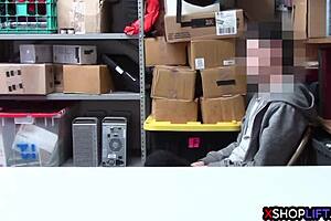 Busty security milf says wow that's a huge cock on this shoplifting guy let me lick it