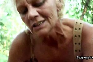 Big cock voyeur fucks hairy granny in outdoor POV