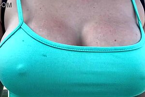 I took my Italian big tits milf for a walk around Miami showing off her bouncing boobs and hard nipples.