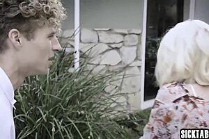 Perverted Stepmom Seduces Stepson and Petite Girlfriend into Threesome with Blowjobs