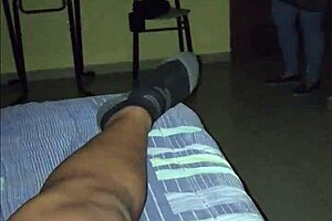 La mama de mi mejor amigo catches me masturbating with her threads and joins in taboo fun.