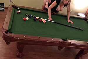 Hot milf wife gets hard handling on pool table... huge tits rocking!!