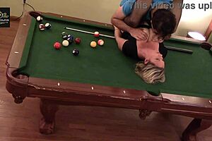 Hot milf wife gets hard handling on pool table... huge tits rocking!!