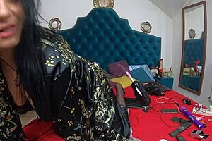 milfycalla drops dirty talk for her impotent husband in sexy satin robe, teasing with dildo and tight pussy play 😘