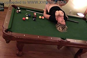 Hot milf wife gets hard handling on pool table... huge tits rocking!!