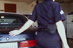 Cop Lily Cade bends over naughty lesbian Jenna Sativa for anal fingering and deepthroat in stockings