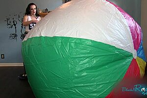 Mega Beach Ball Inflation With Brunette Milf In Socks Behind The Scenes!
