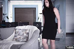 Hot milf secretly films her husband roughly anal fucking petite assistant Sophia Burns with deepthroat action.