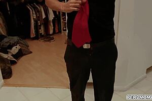 Hey, check out Sheena Ryder giving her stepson a quick handjob on his man meat right before he heads out for that date in the kitchen.