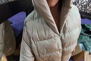 Oh my god, so much cum on my red shiny puffy down jacket!