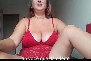 Big tits blonde milf with huge natural boobs and big nipples in solo camgirl session with 25-year-old guy!