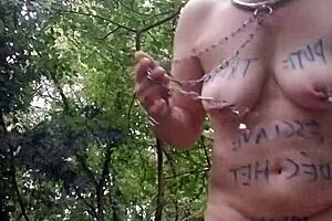 Esclave F In Forest Humiliation And Belt Punishment!
