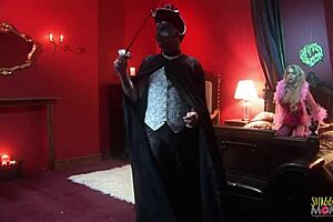 Two horny ghosts get interrupted by a busty blonde milf craving to ride their cocks in lingerie. She bends over for deepthroat and wet pussy action.