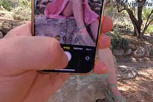 Tourist girl performs blowjob in public park for quality photos exchange.