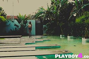 Big tits latina milf model enjoyed nice posing after hot outdoor striptease in the sun.