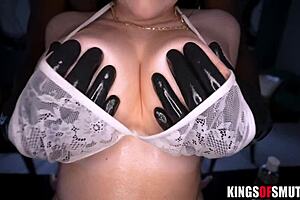 can this busty milf get oiled up and fucked hard by her black masseur?