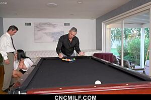 During the office holiday celebration, things get kinky as the mature group turns it into a threesome with their secretary involving blowjobs and doggystyle.