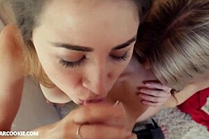 Hot milf dives into a threesome with petite 18+ teen Gina Gerson, blending blowjob fun and group play in homemade Russian style