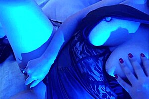 Oh this hot Latina milf under blue light, getting oral and dildo in juicy vagina with orgasms