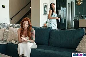 My stepdaughter dives into hairy pussy licking with oral sucking and face sitting in girl on girl play.