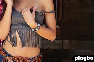 sexy ebony milf briana ashley with perfect big ass and tits teases in solo striptease while posing naked on the ranch in country setting