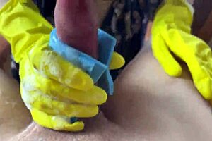 Stepmom Washed My Cock With Handjob In Kitchen Until Cumshot Erupted In Ffm Threesome With Gloves
