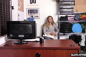 Blonde shoplyfter Scarlett Fall contrasts innocence with hard pussy banging from pervy officer