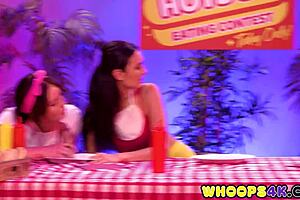 oh man i cant believe we're in this wild lesbian threesome on an eating contest together its so intense