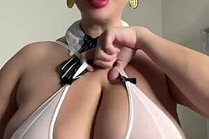 Milf wife with huge natural tits and big nipples craves two cocks at once in amateur fantasy. She wonders if she's ready.