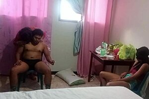 Stepsister watches neighbor grandma suck cock in homemade threesome