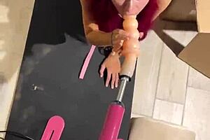 my sex machine pounds deep throat with huge dildo for this teen 18+ cat girl