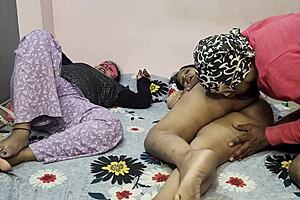 The servant licks both milf pussy and sucks asshole in this family roleplay with mother-in-law and aunt at the ranch.