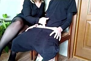 fantasy unfolds as risky move gets hard cock near juicy mature milf with hairy pussy and stockings