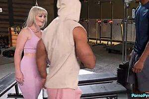 blonde milf kay carter casually cuckolds her hubby with two big black cocks at the gym