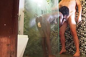 ebony milf caught dripping wet with new toy during steamy shower session