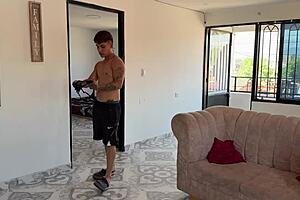 Hey stepbrother, what are you doing with my panties? My little stepsister catches me jerking and craves hard Colombian fucking