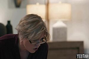 pervert stepson convinces busty mature stepmom to suck his big cock and fuck in garage