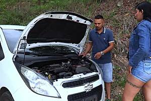 Mechanic Tommy Miller licks and fucks sexy Colombian milf with big tits in car exchange