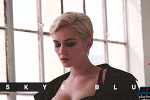 i adore how curvy blonde milf skye blue strips down revealing her big natural tits for playboy